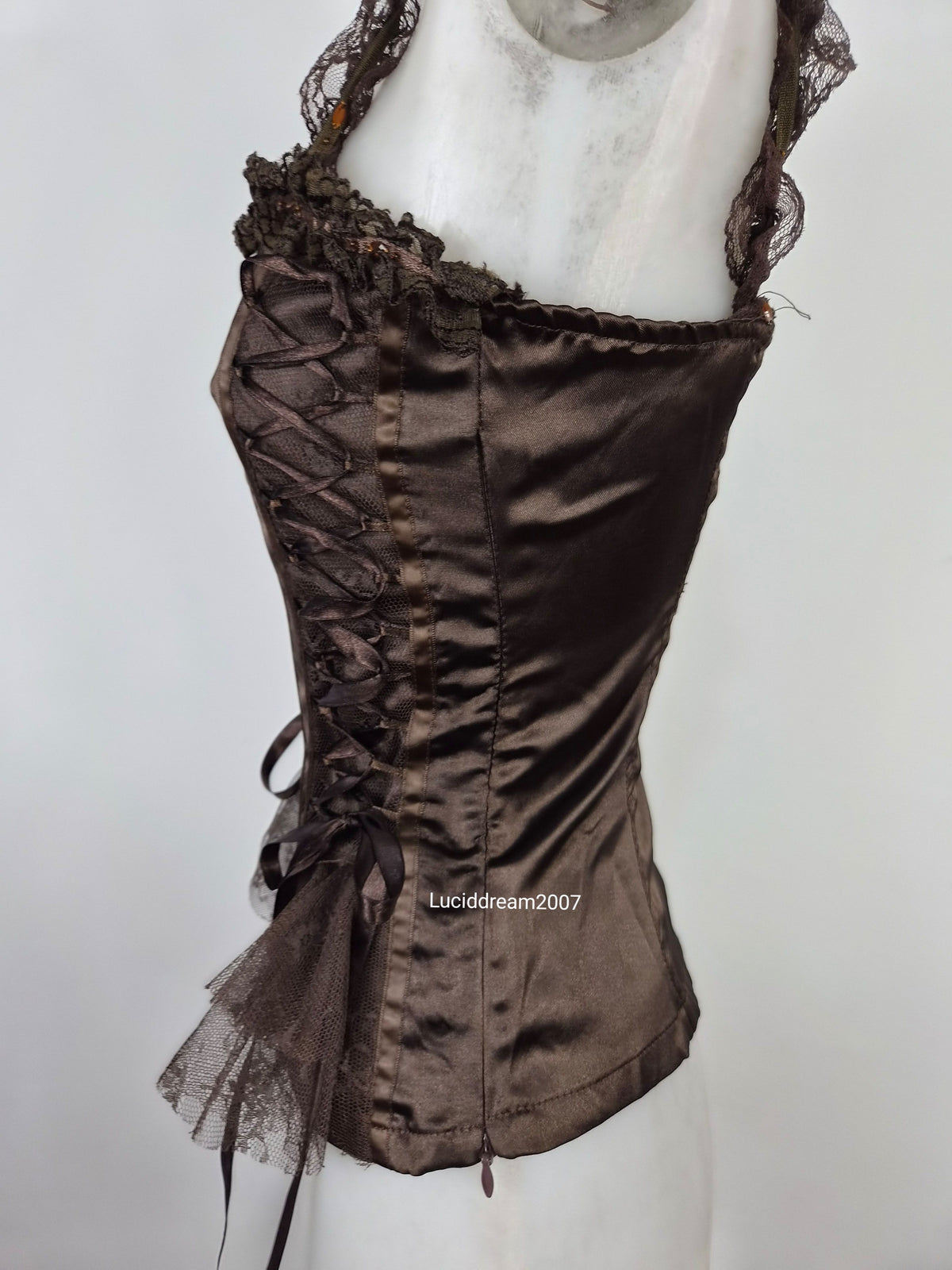 Haut esprit corset satiné marron