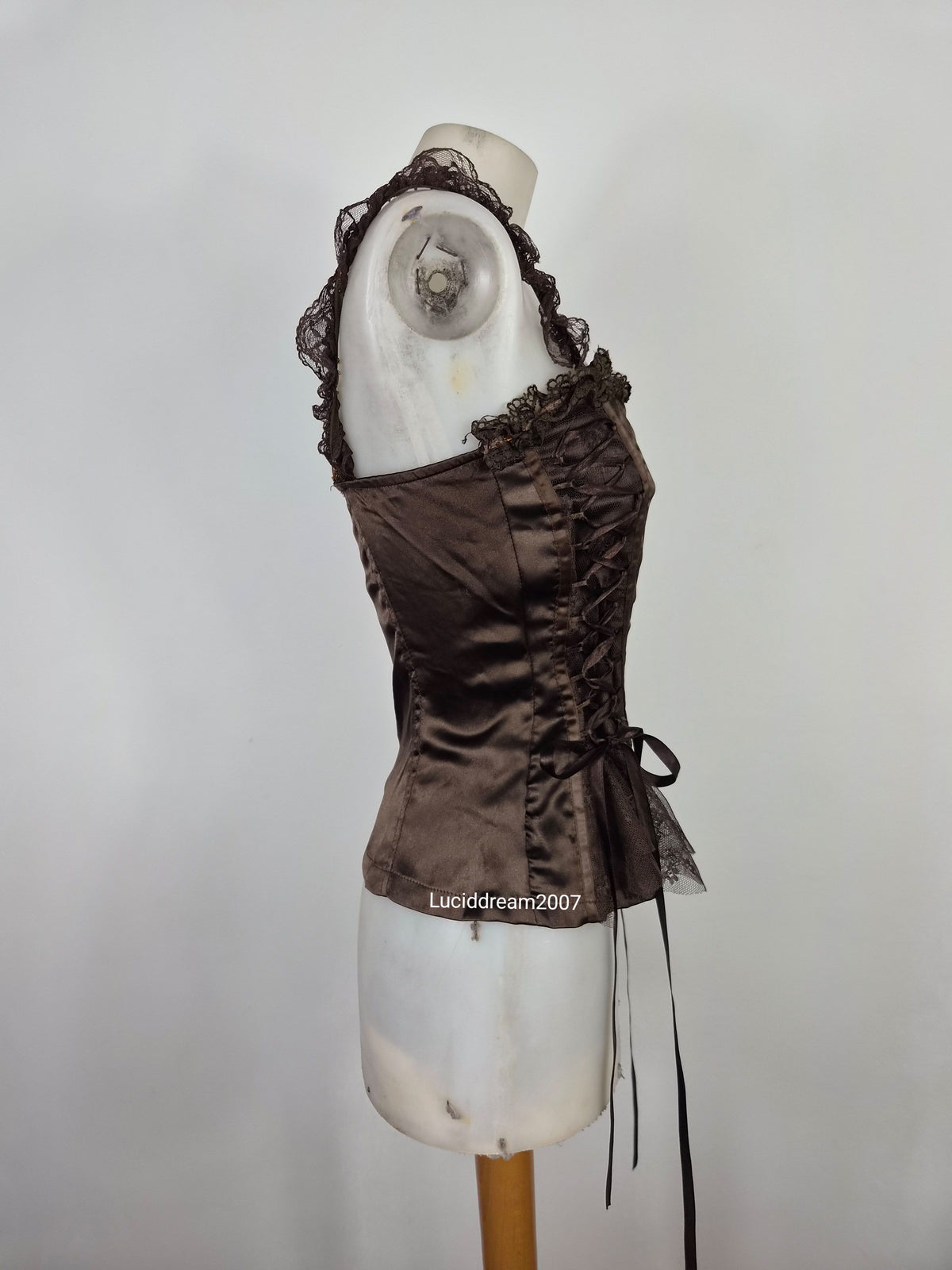 Haut esprit corset satiné marron