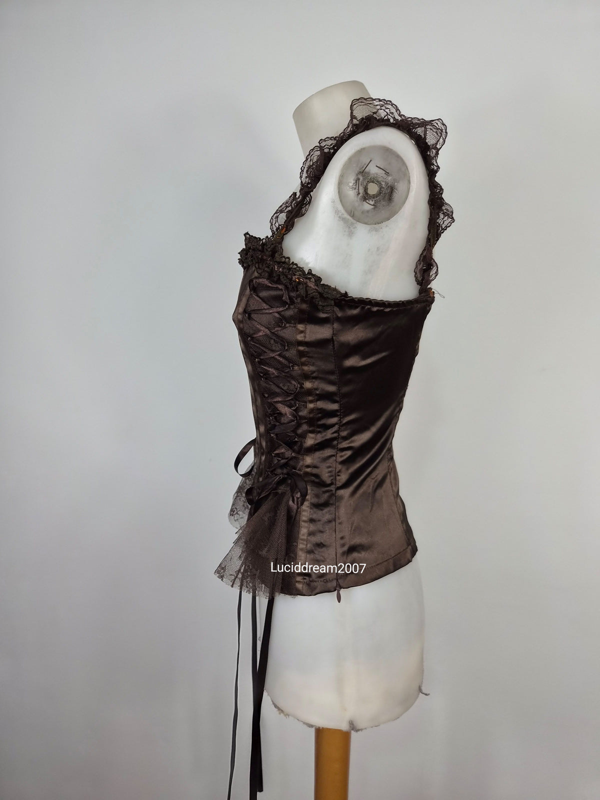 Haut esprit corset satiné marron