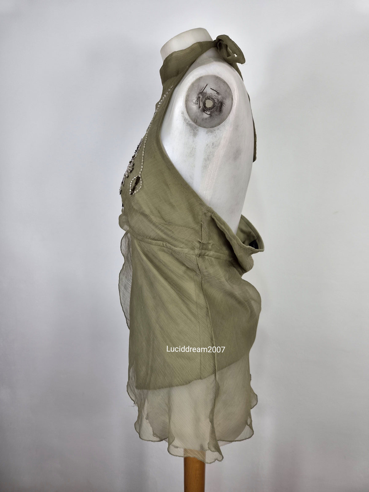 Haut en voile kaki avec broderies