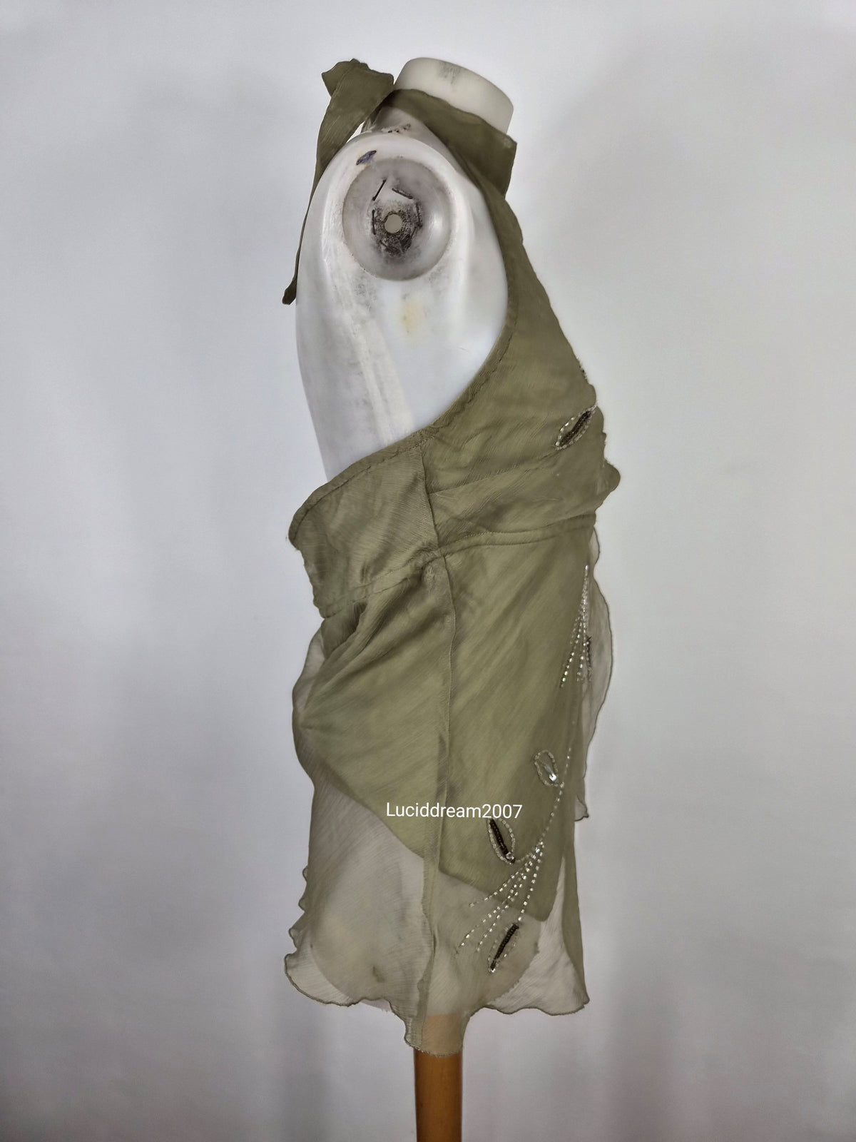 Haut en voile kaki avec broderies
