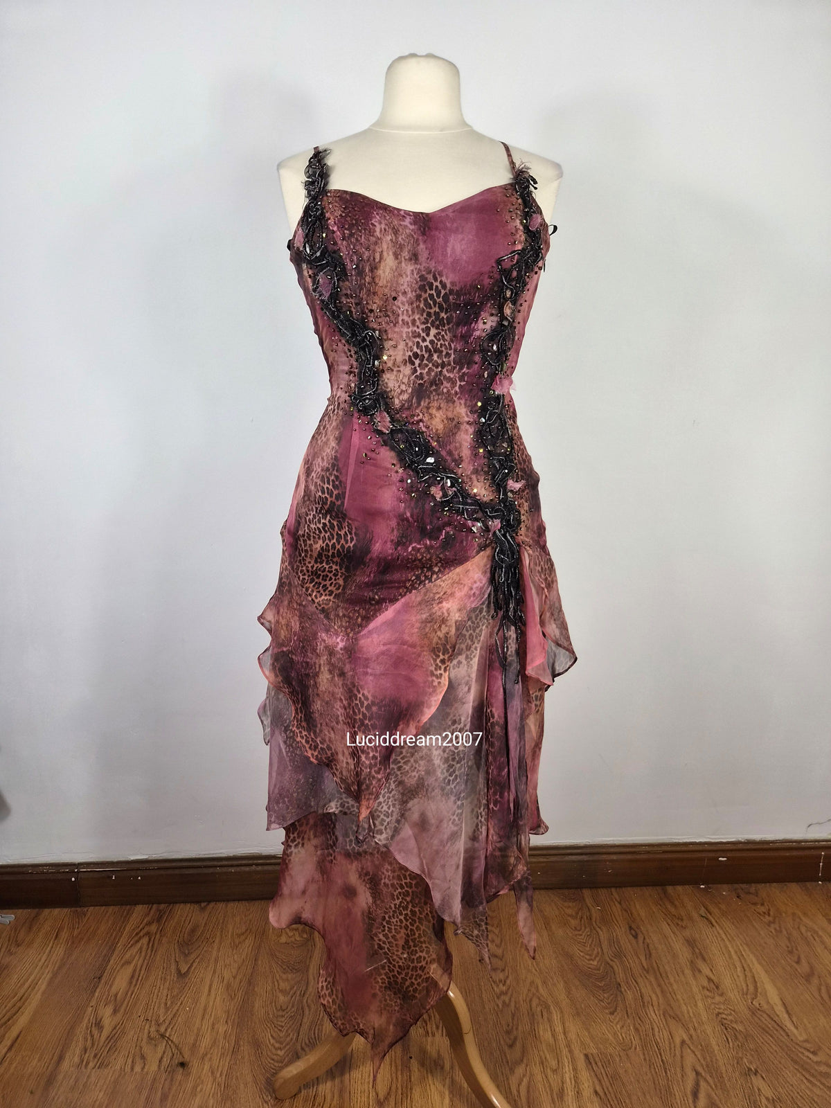 Floral and leopard dress with embroidery