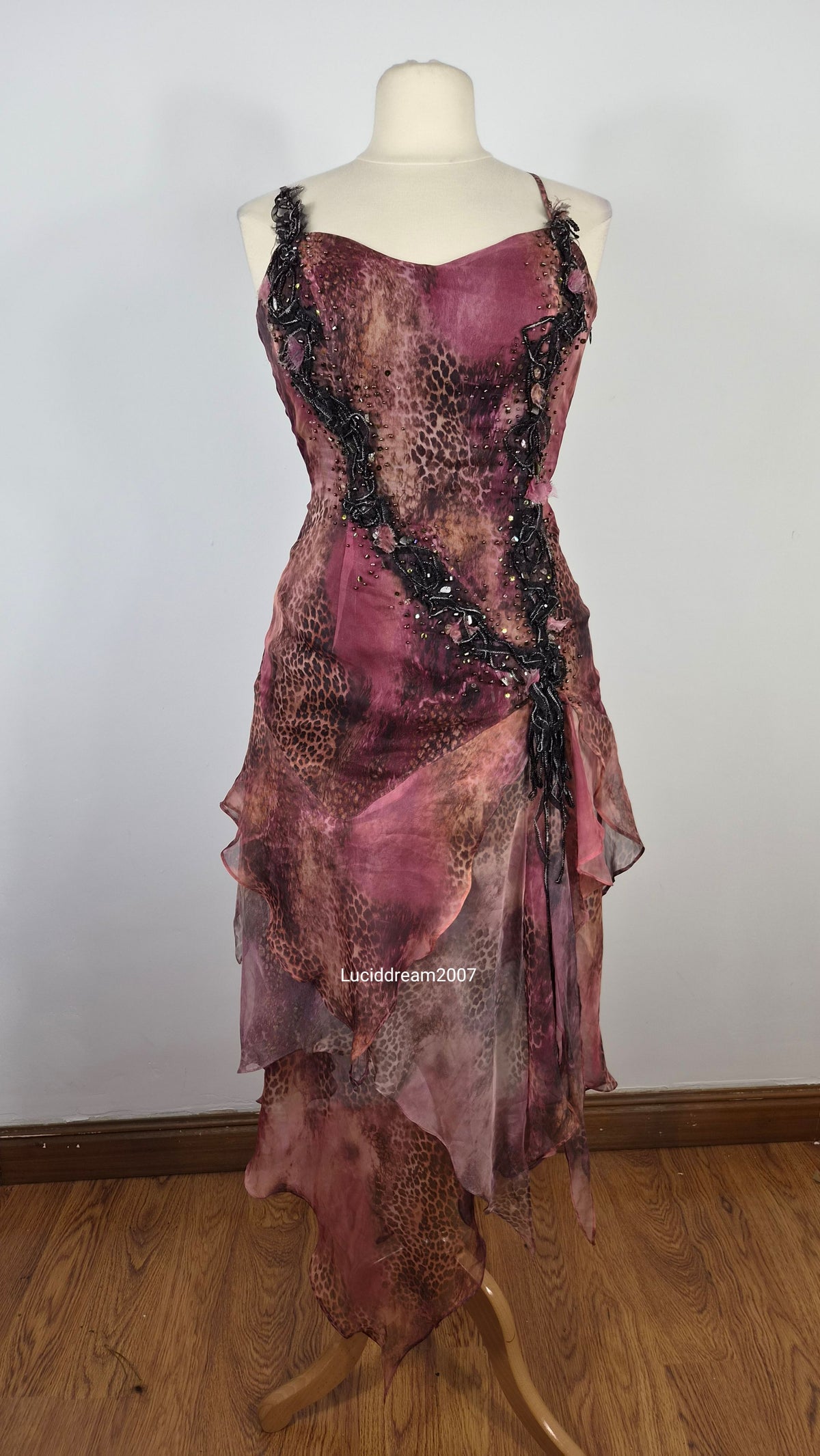 Floral and leopard dress with embroidery