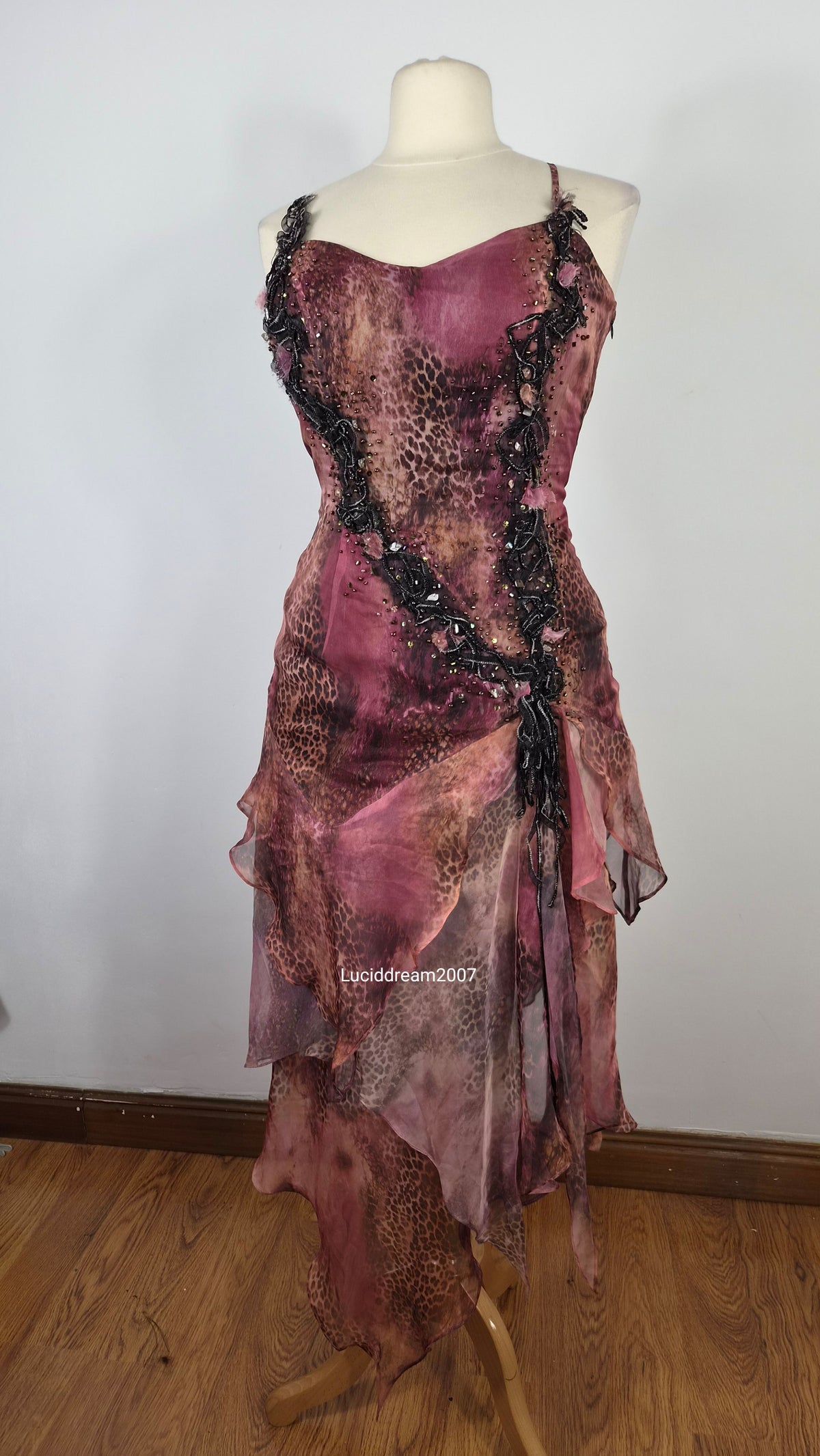 Floral and leopard dress with embroidery