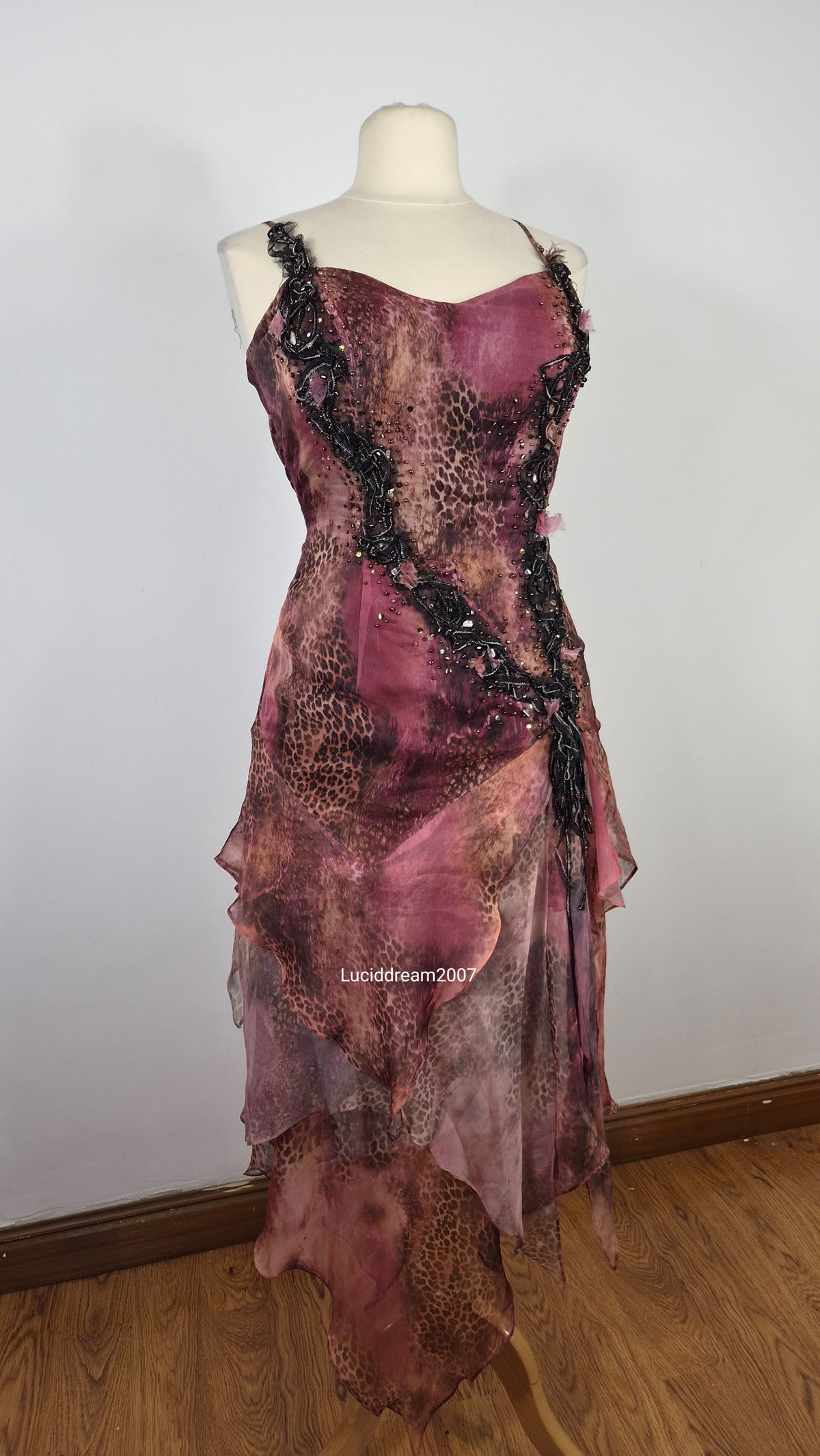 Floral and leopard dress with embroidery