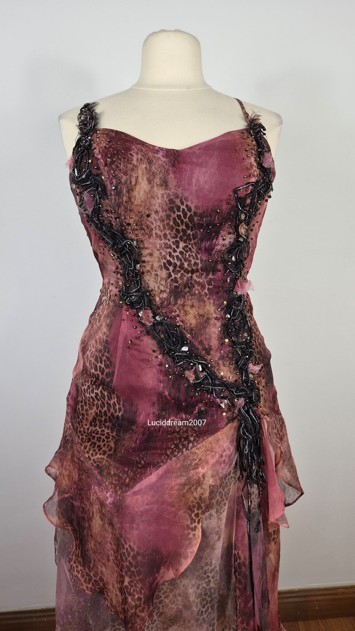 Floral and leopard dress with embroidery