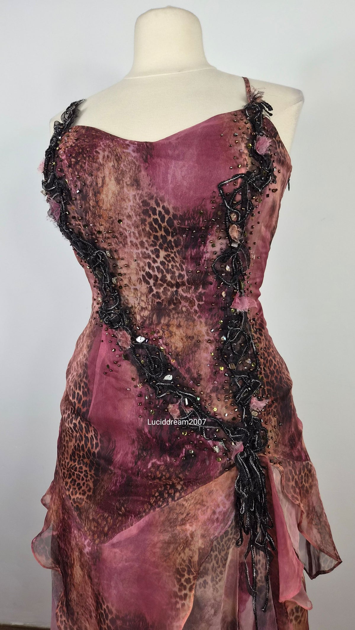 Floral and leopard dress with embroidery