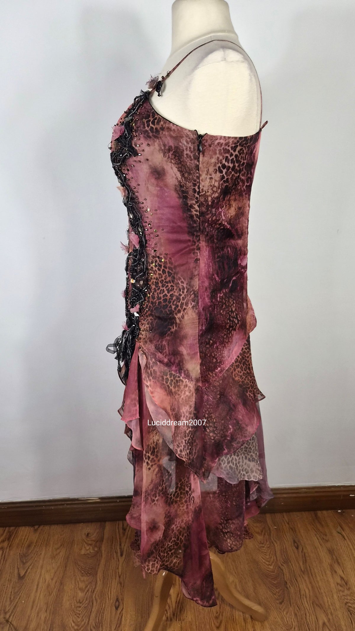 Floral and leopard dress with embroidery
