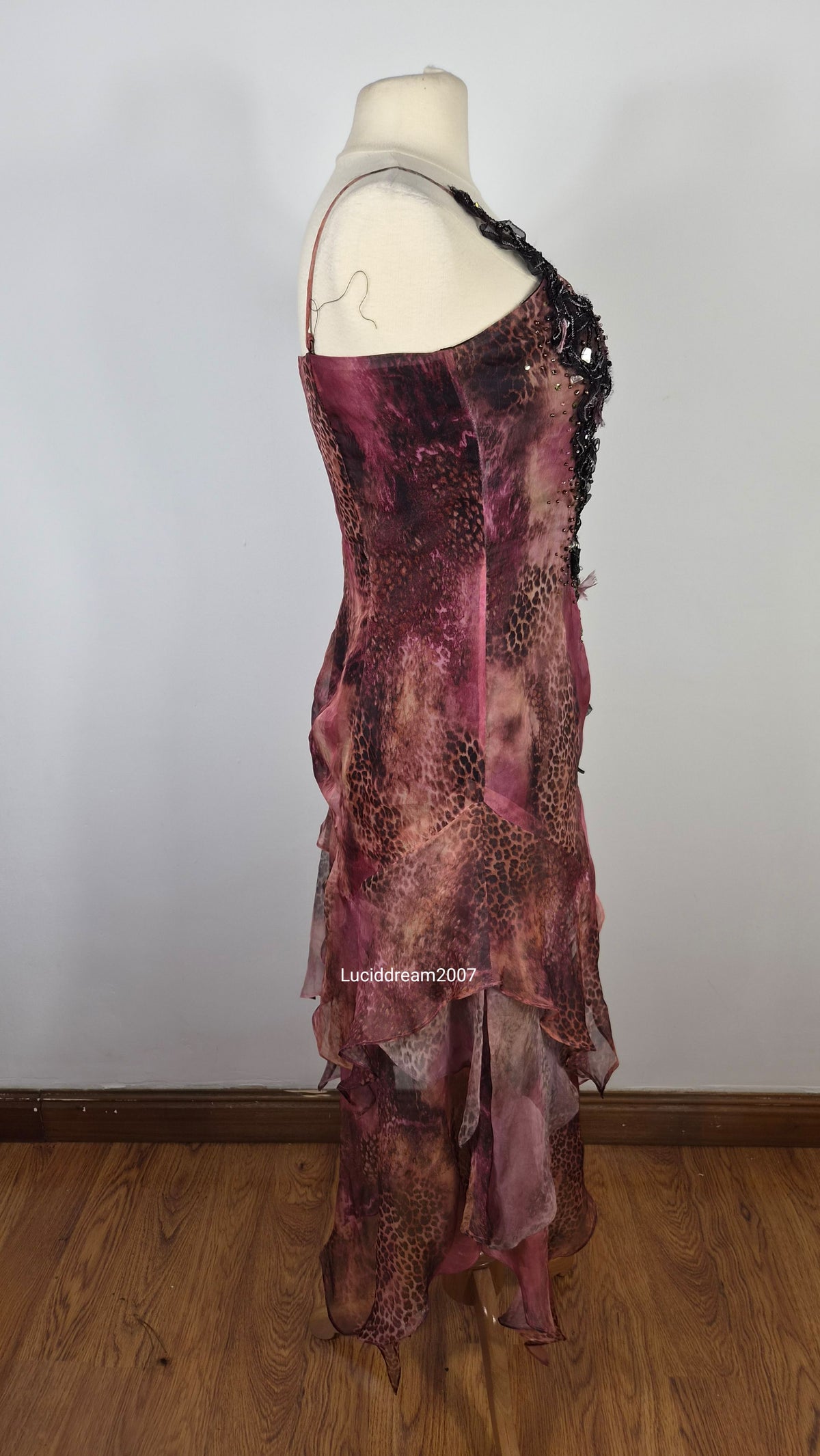 Floral and leopard dress with embroidery