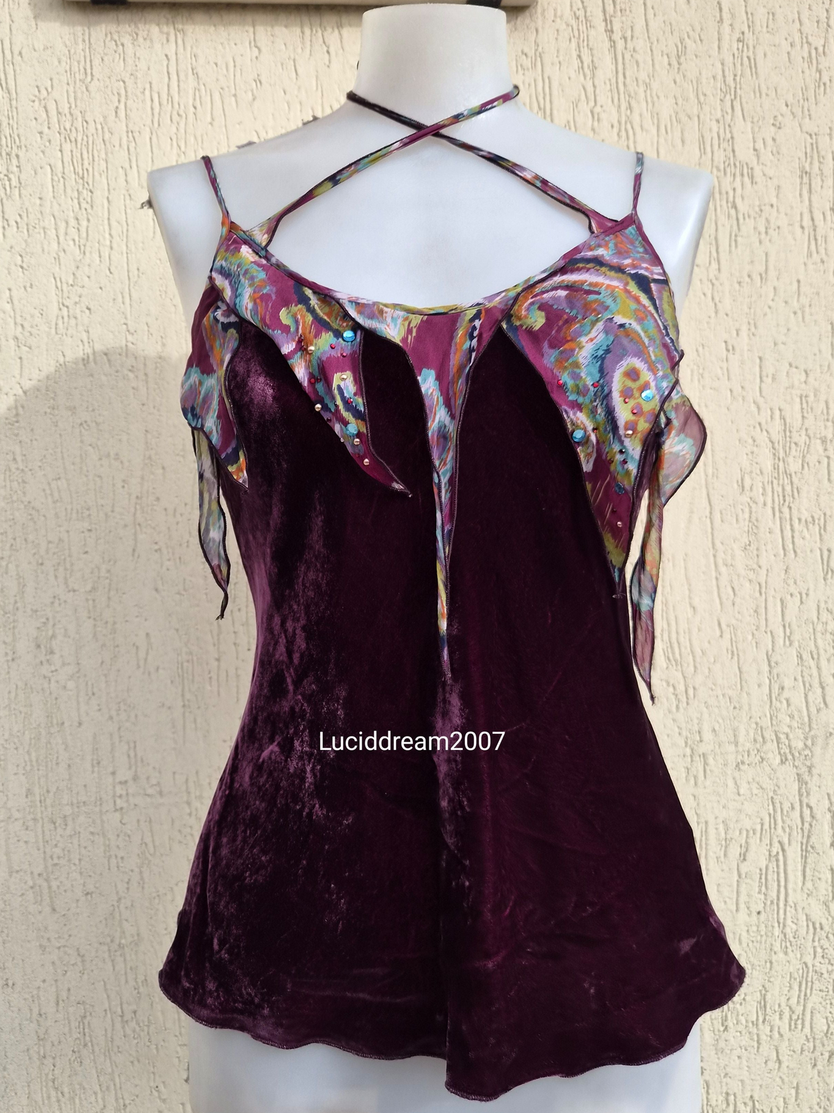 Haut en velours et soie aubergine