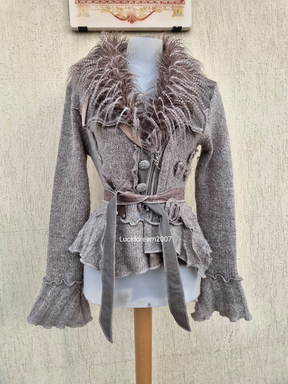 Veste effet patchwork col fausse fourrure