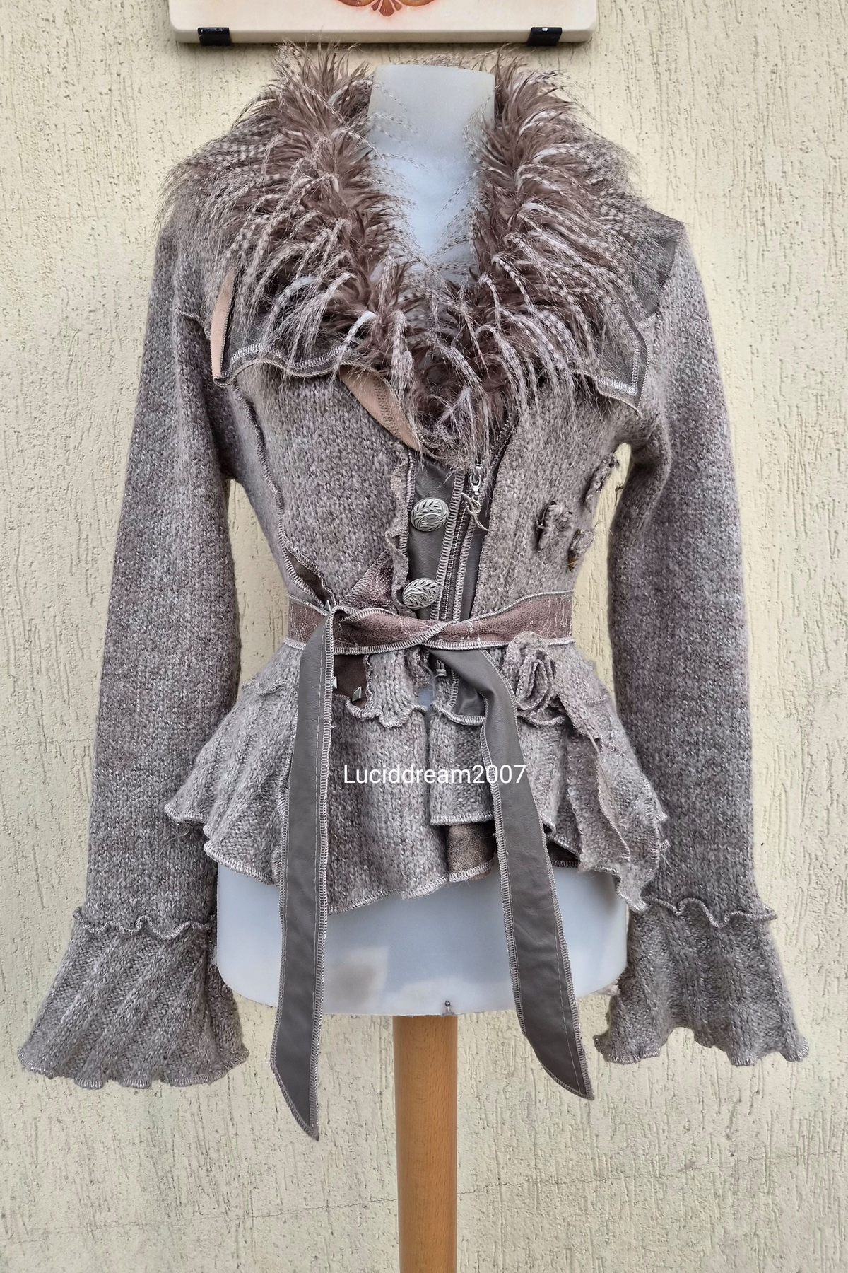 Veste effet patchwork col fausse fourrure