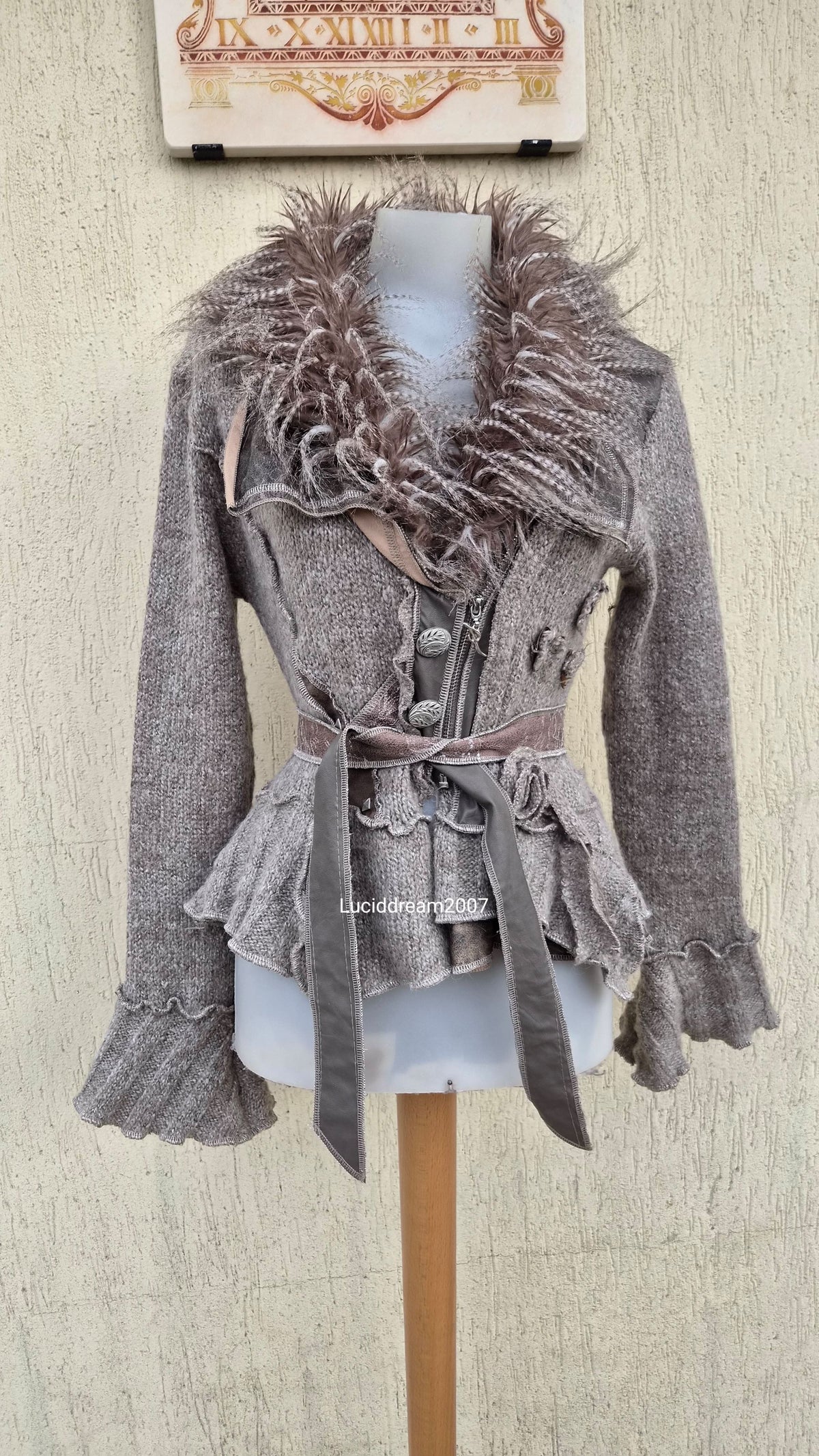 Veste effet patchwork col fausse fourrure