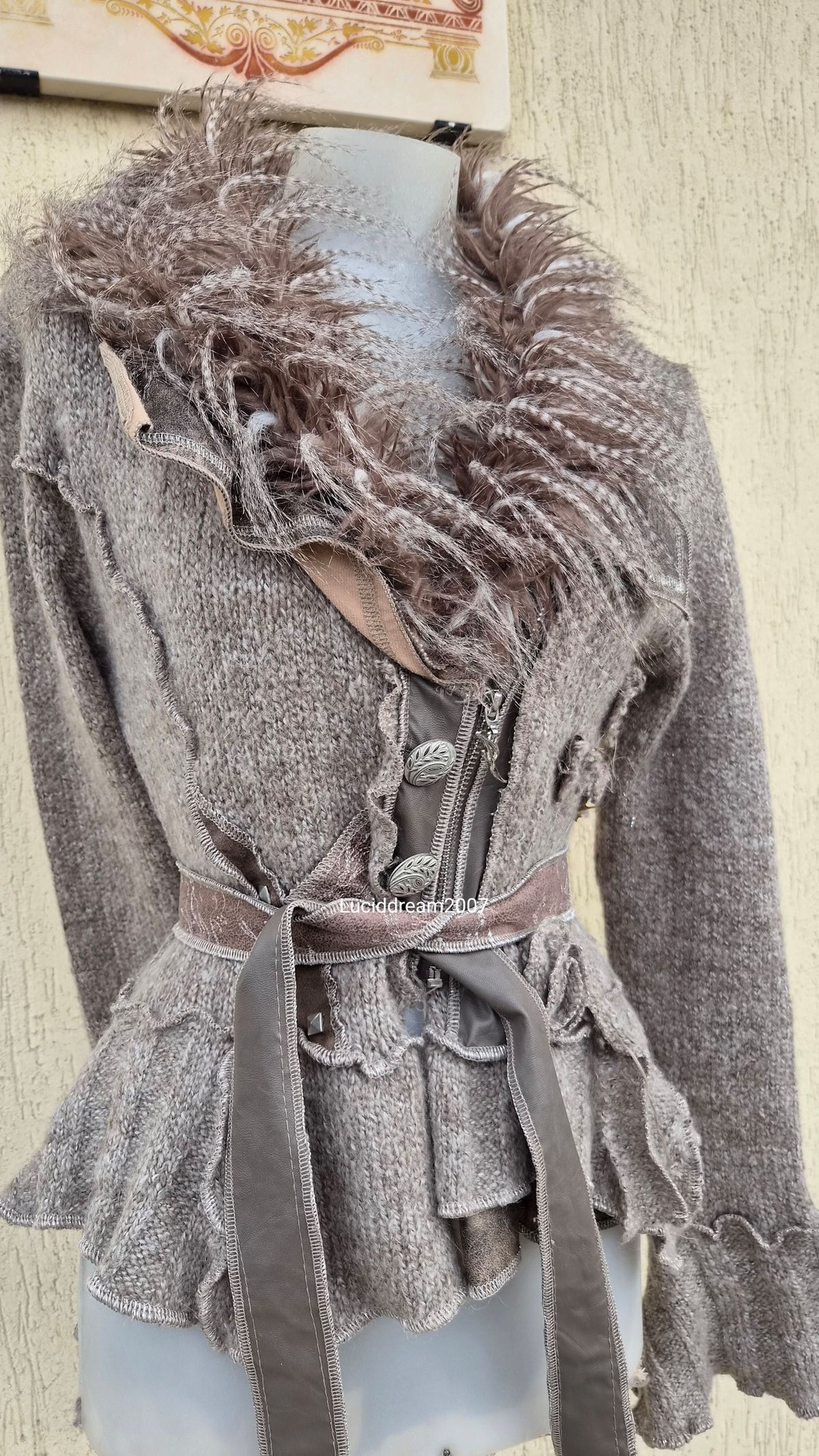 Veste effet patchwork col fausse fourrure