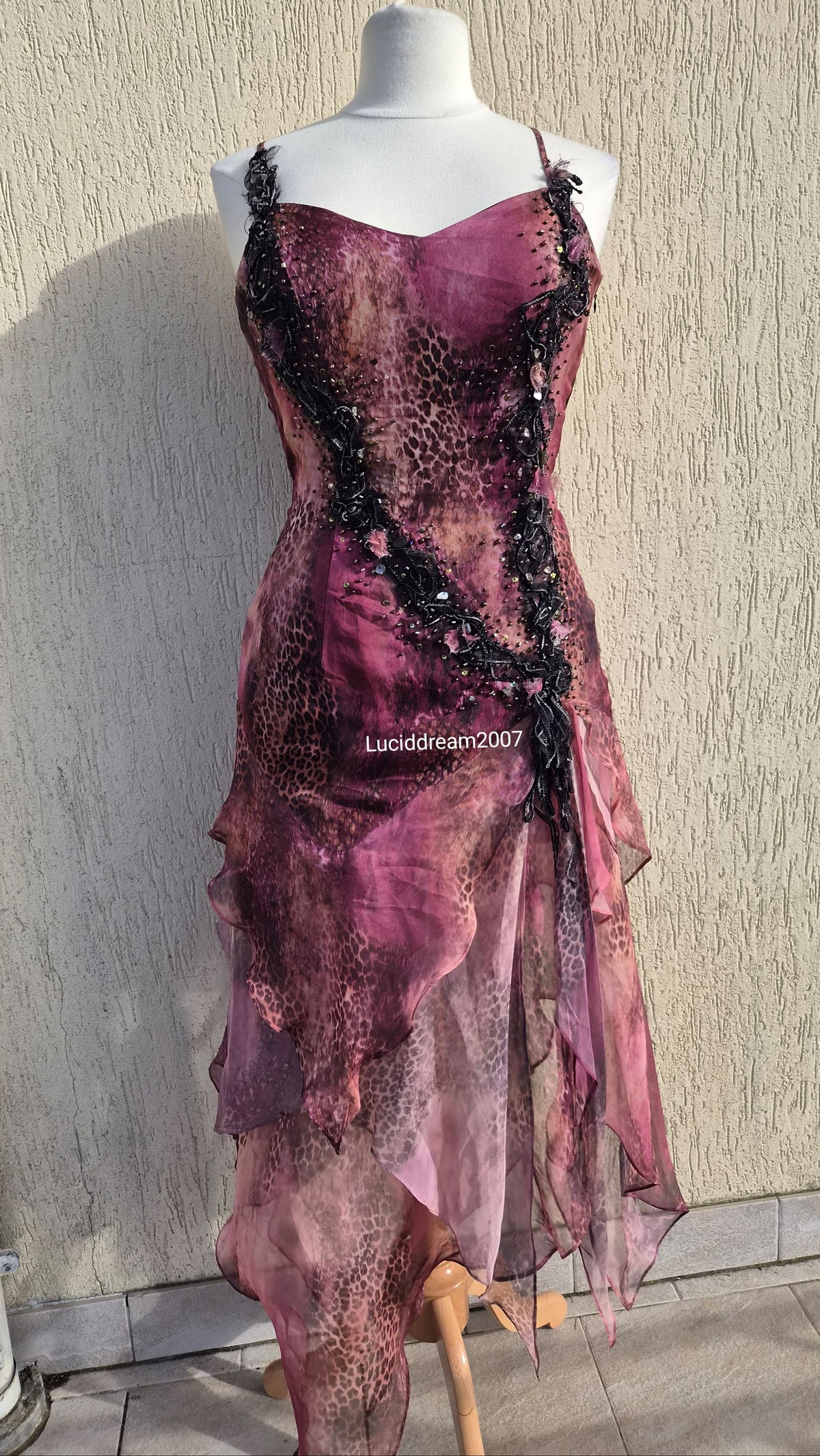 Floral and leopard dress with embroidery