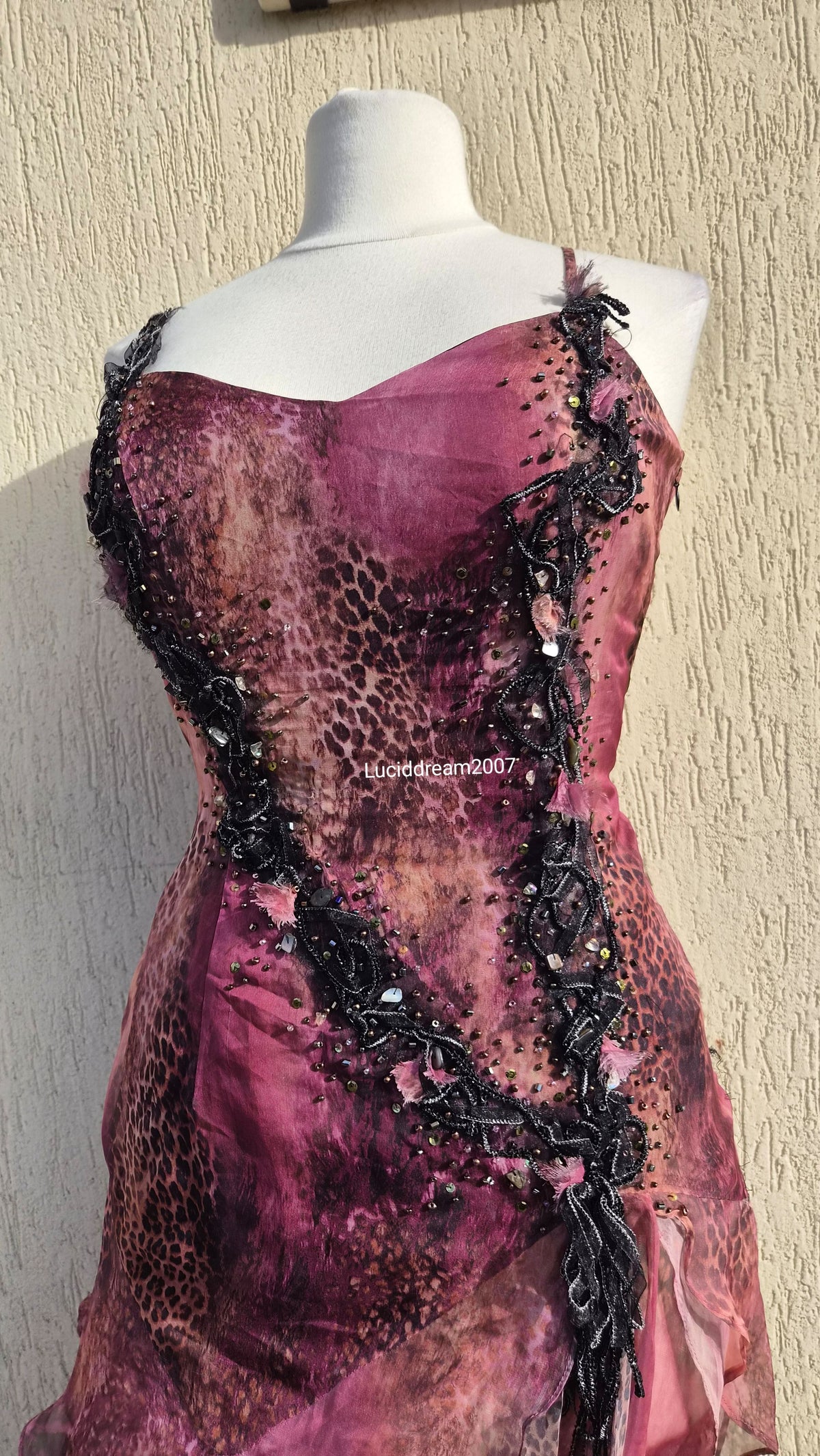 Floral and leopard dress with embroidery