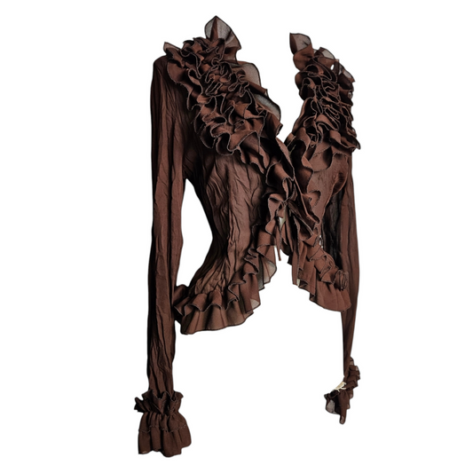Brown frilly voile blouse