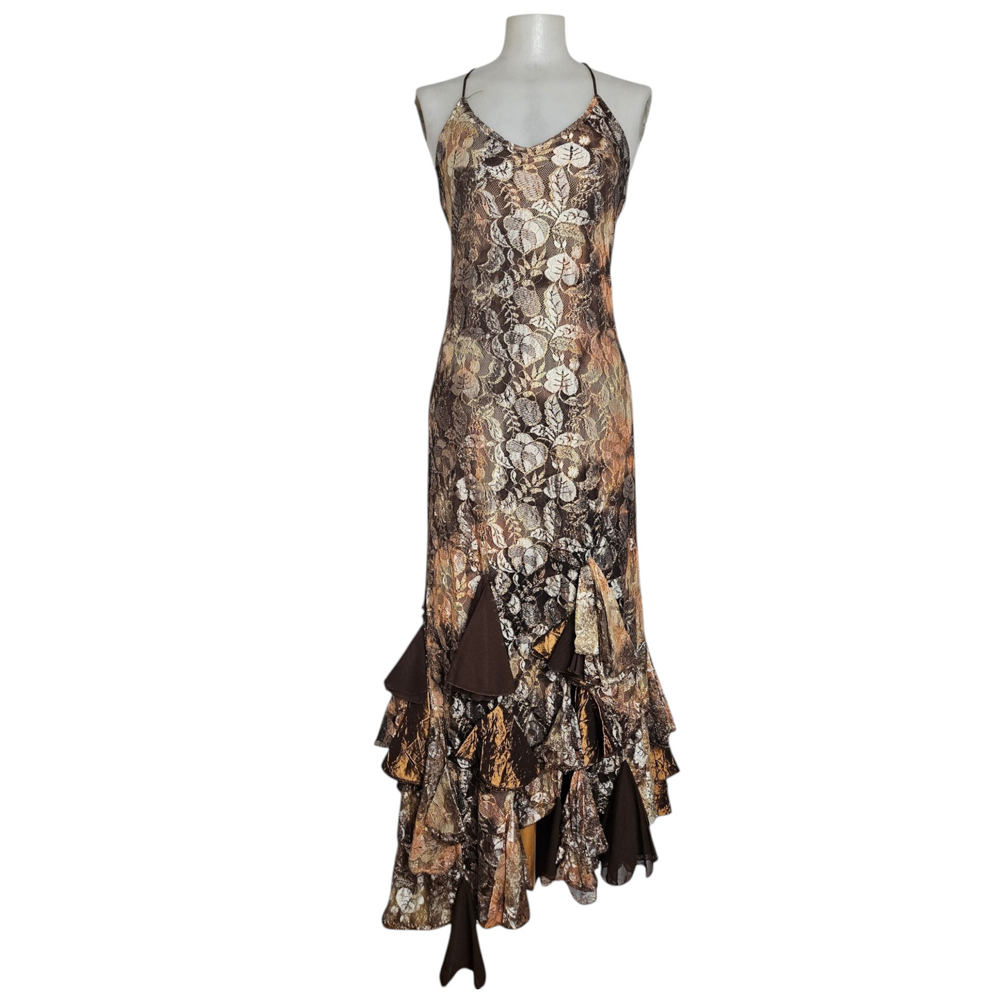 Maxi prom dress en dentelle à volants