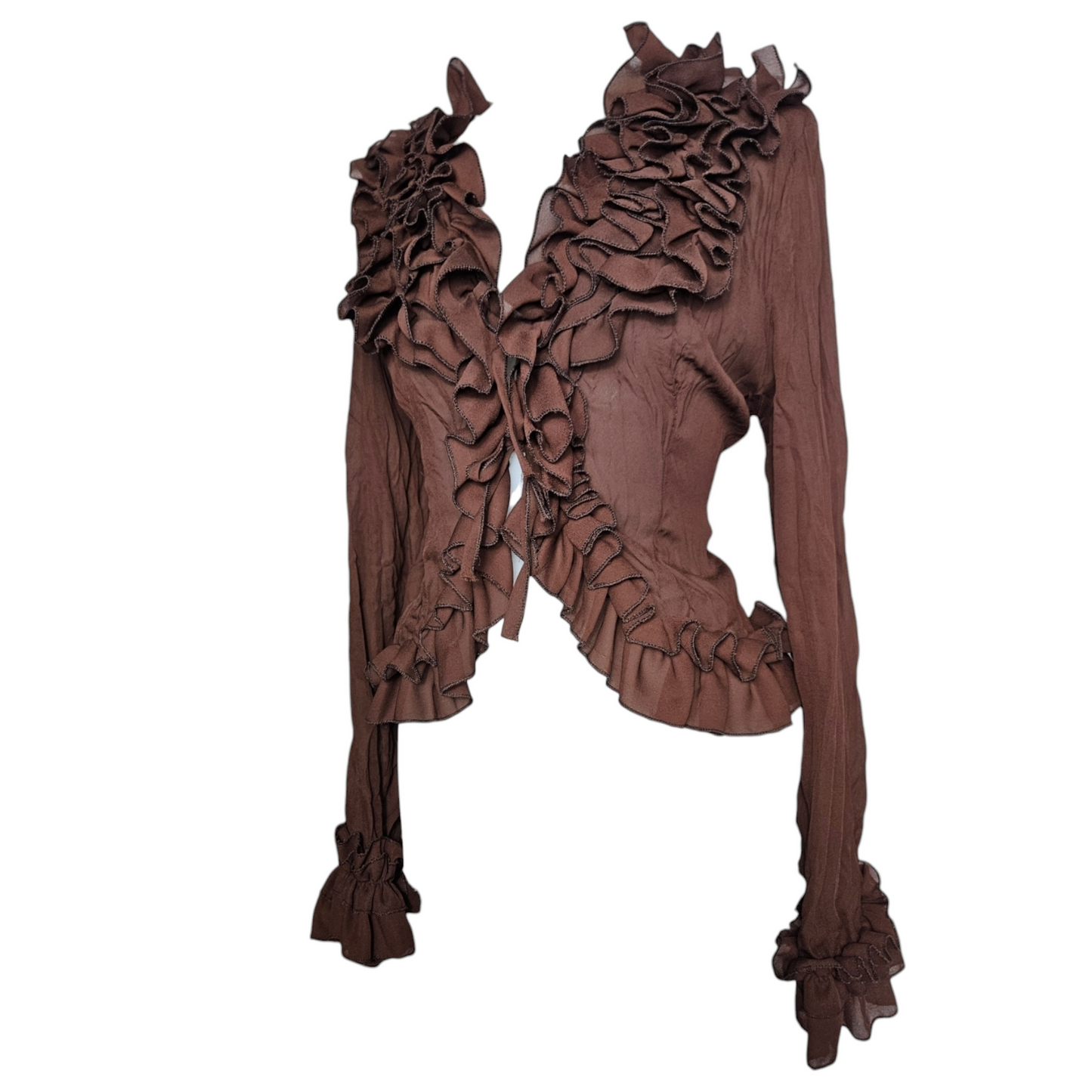 Brown frilly voile blouse