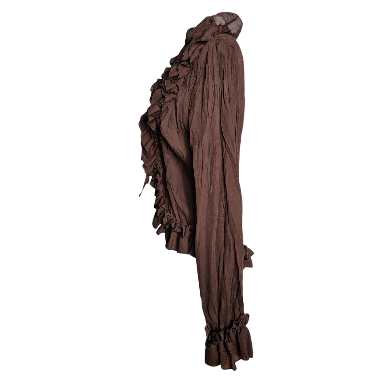 Brown frilly voile blouse