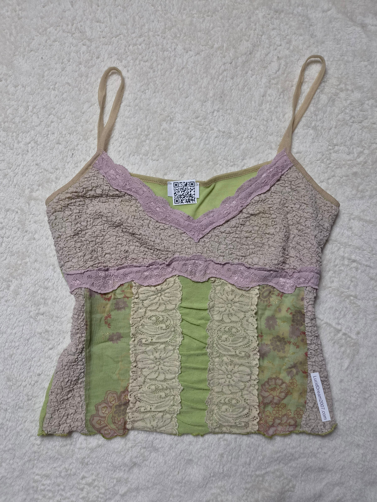 Haut dentelle rose et vert