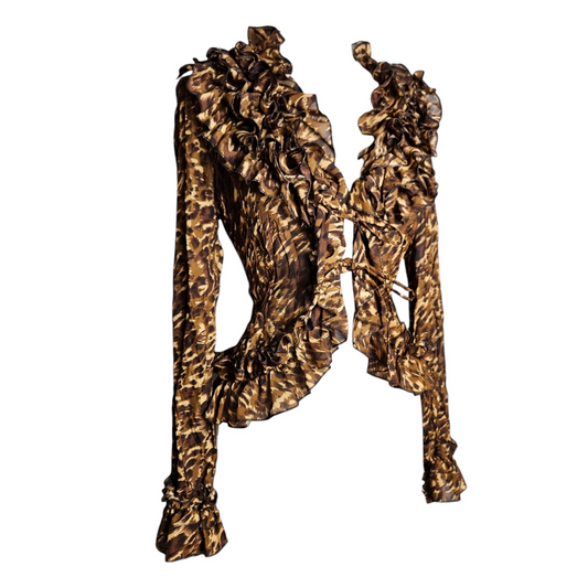 Leopard print ruffled voile blouse