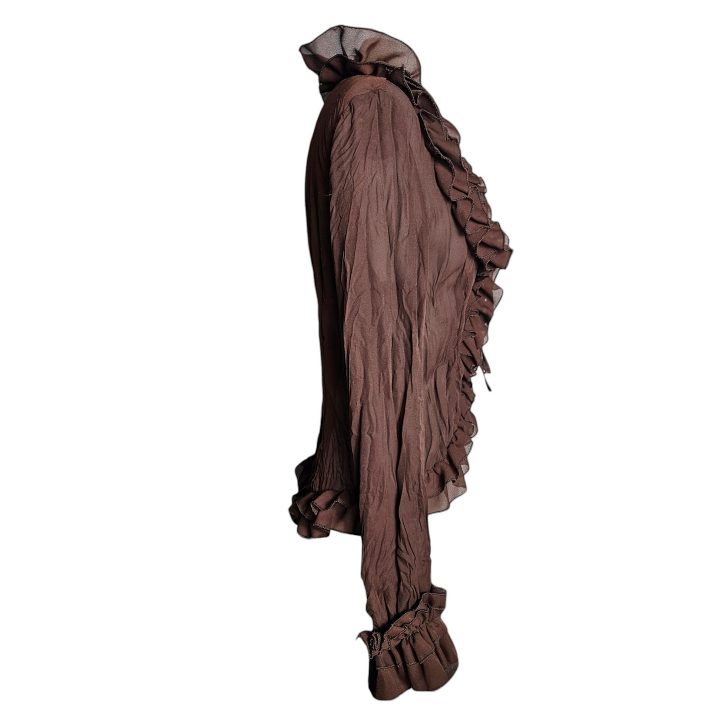 Brown frilly voile blouse