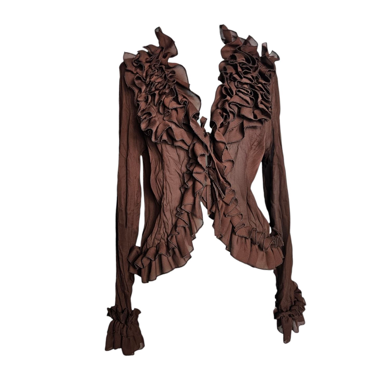 Brown frilly voile blouse