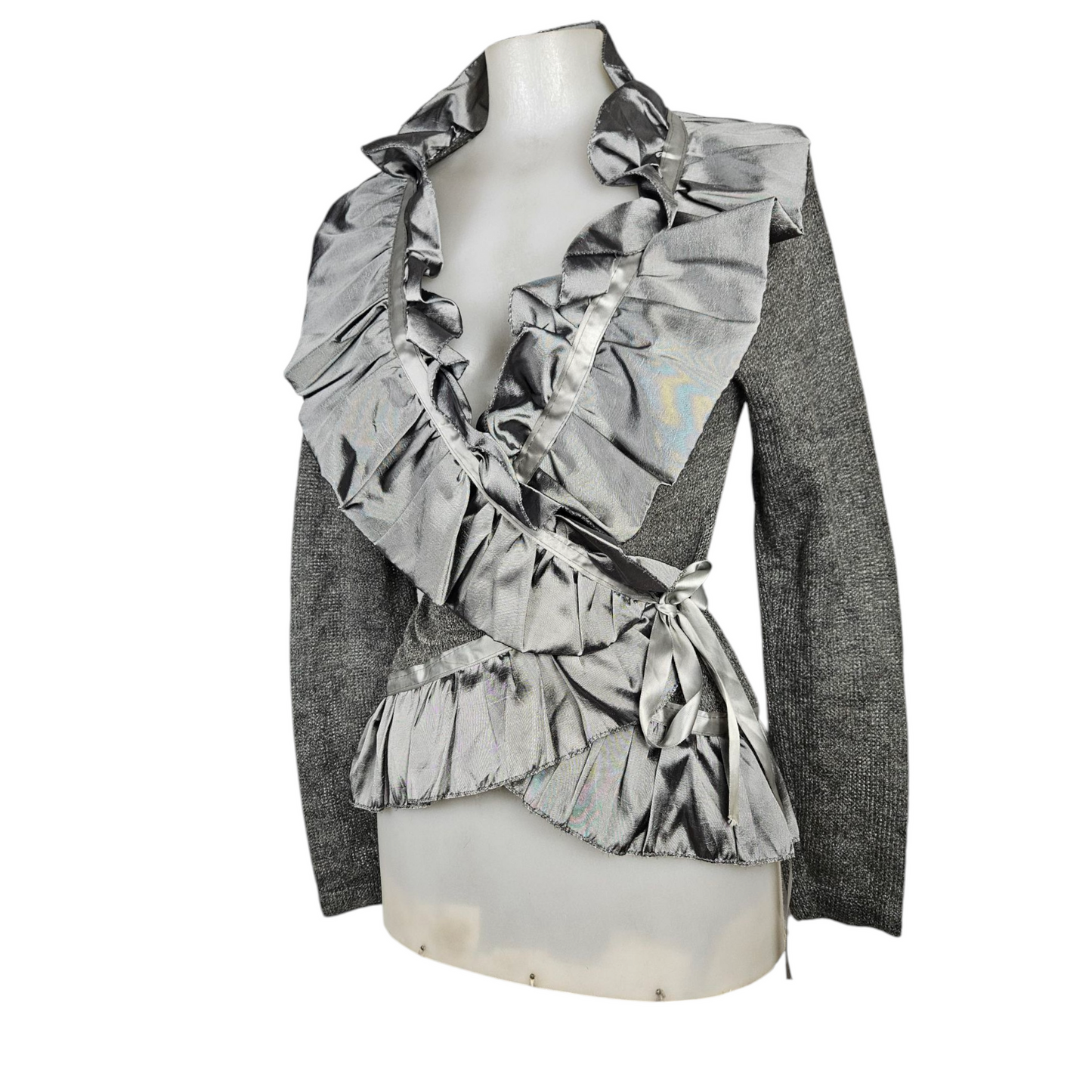 Two-material grey and silver heart-shaped wrapover