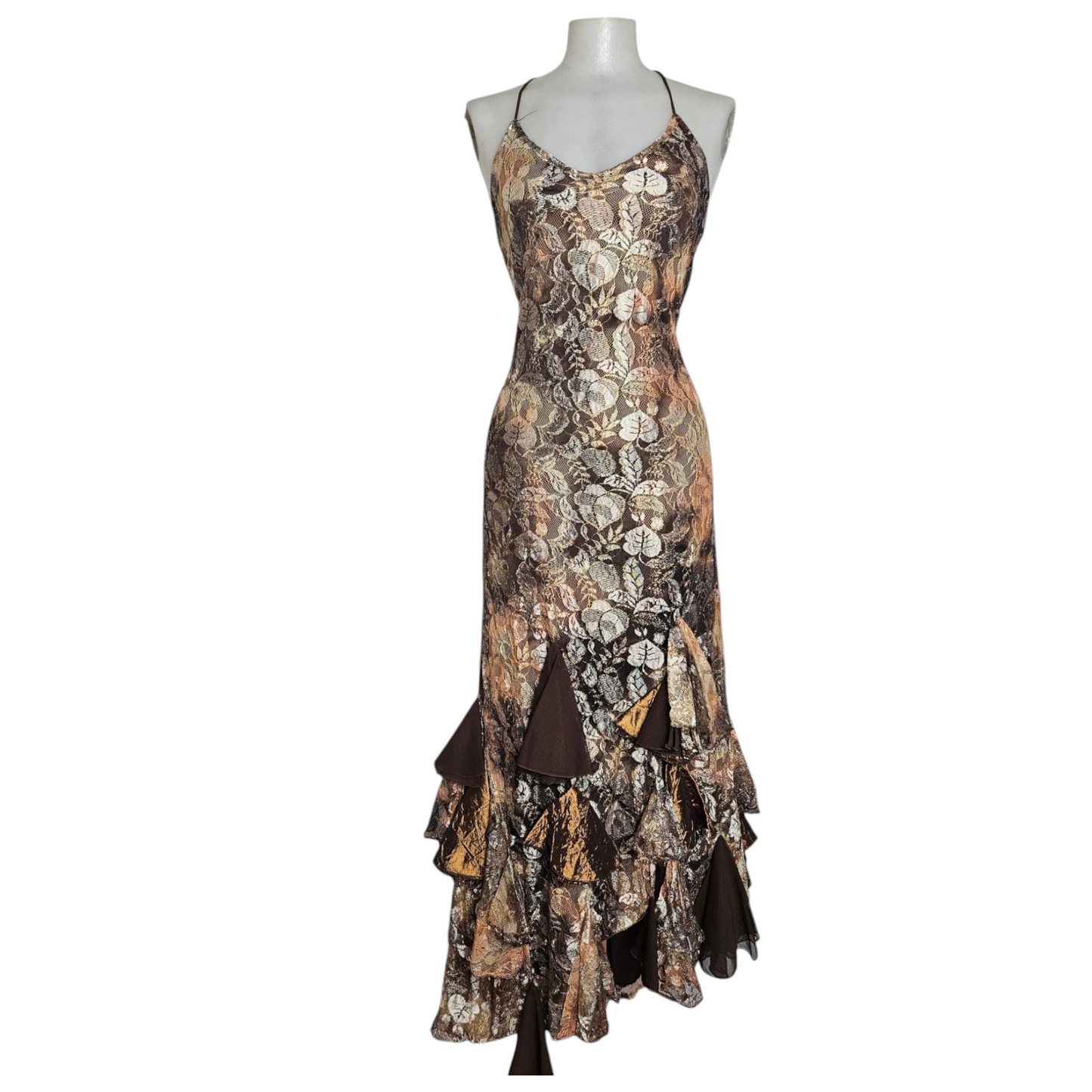 Maxi prom dress en dentelle à volants