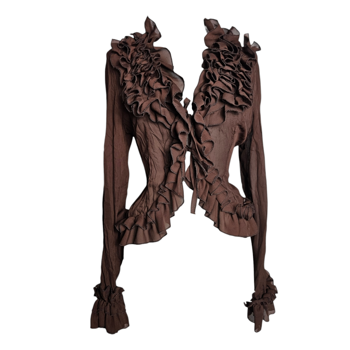 Brown frilly voile blouse