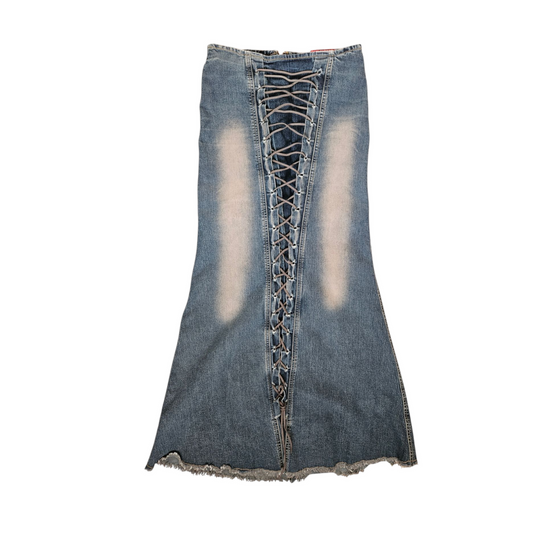 Maxi denim skirt with lacing