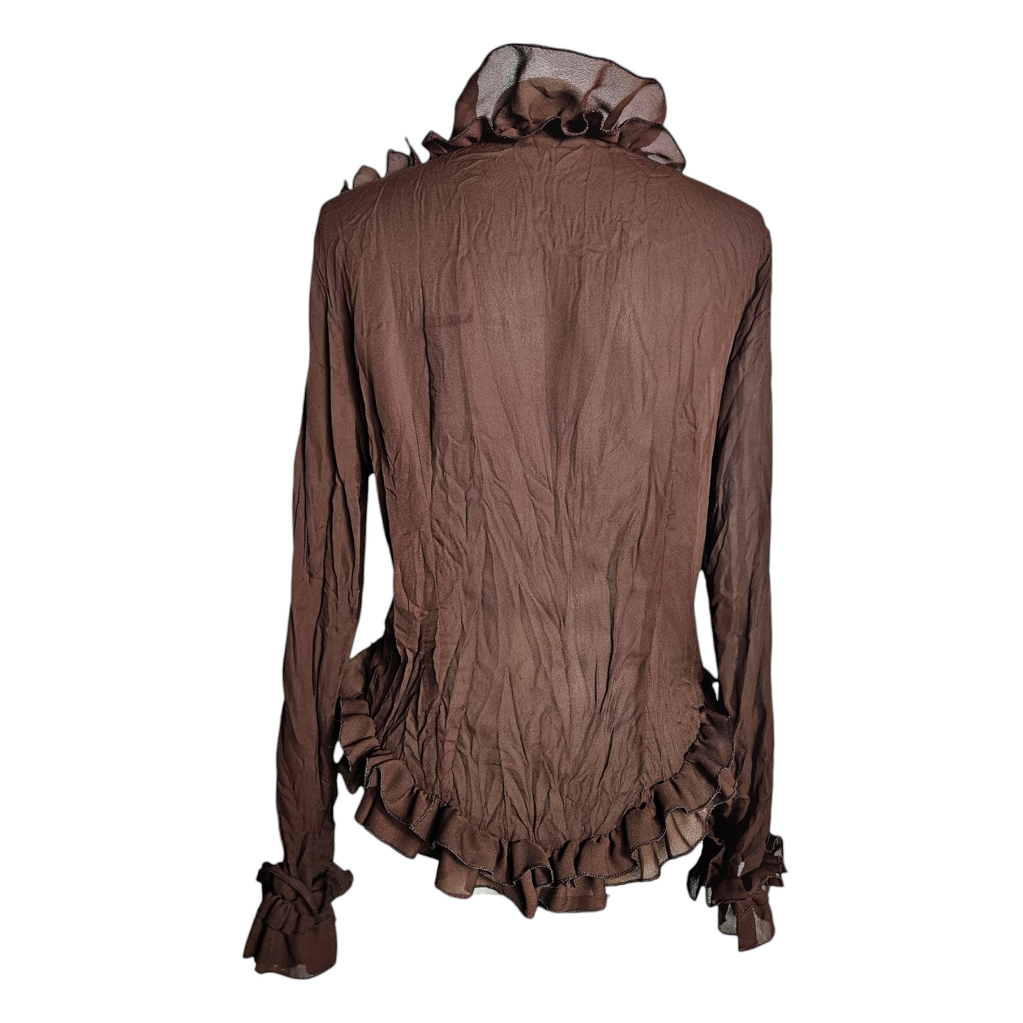 Brown frilly voile blouse