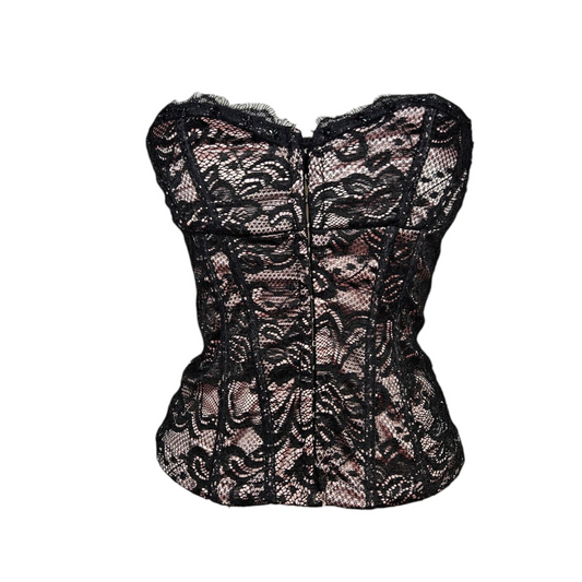 Black and pink lace bustier