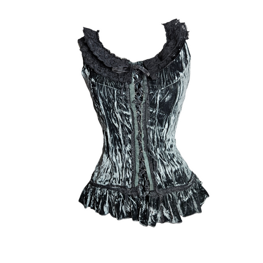 Whimsigoth velvet top with lace-up